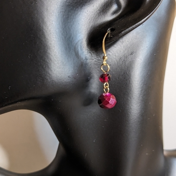 g by Gennaro Gold Tone Magenta Dangle Earrings - Picture 3 of 4